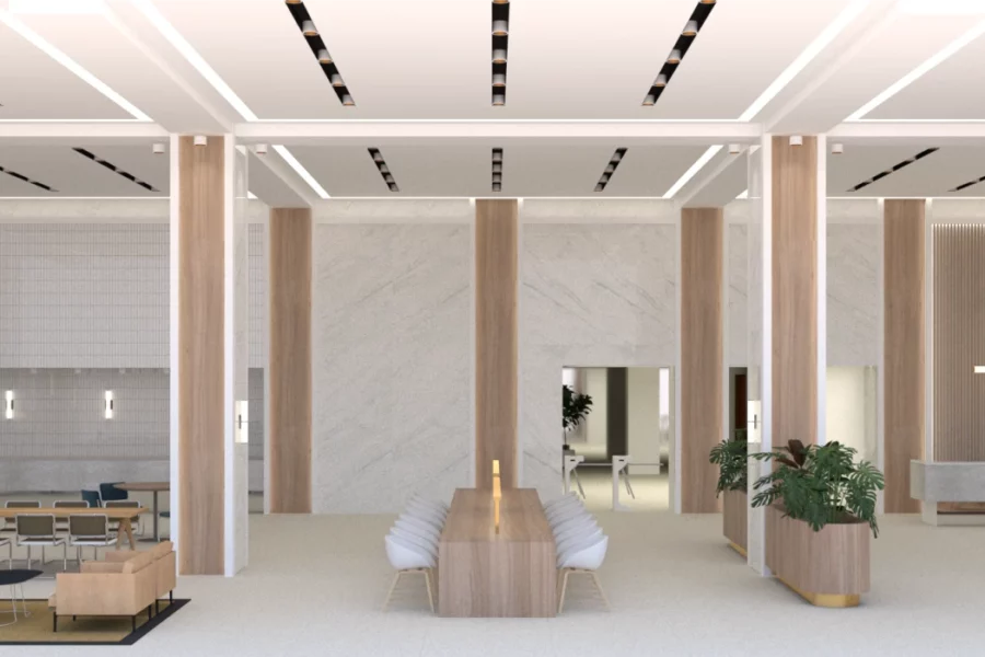 A luxurious reception and an organic cafe on the ground floor at OP Tower shown via image published on OP Tower blog page.