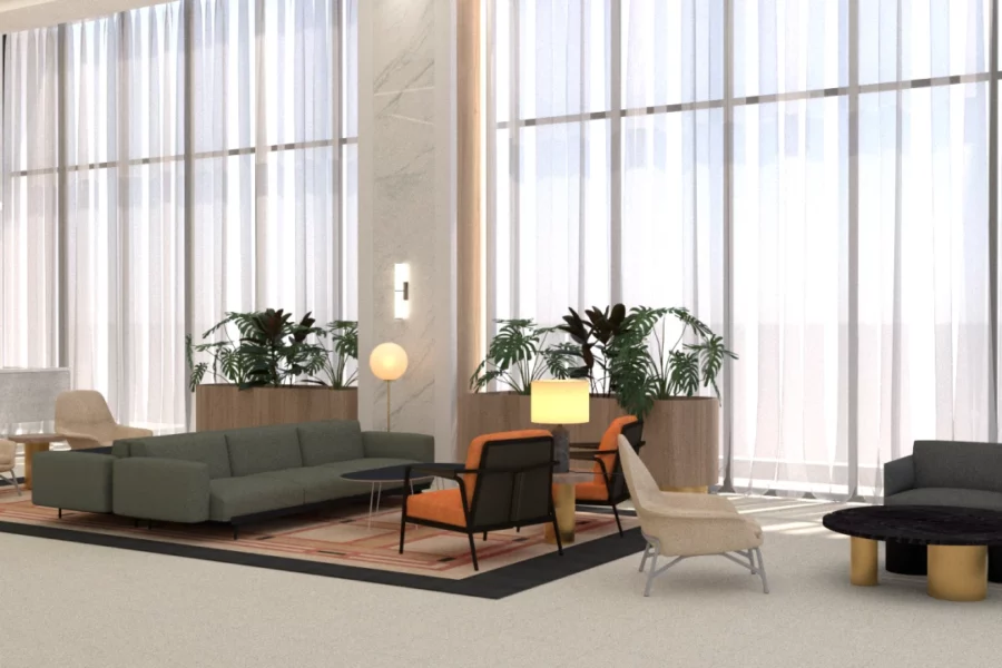 An image of lounge area at the reception of OP Tower offering premium office spaces published on OP Tower's blog.